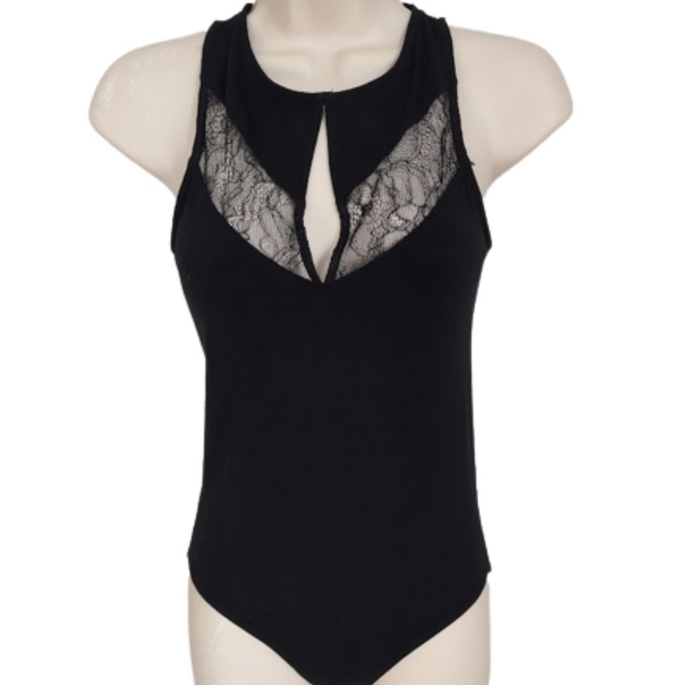 Express Bodysuit XS Black Sleeveless Lace Cutout